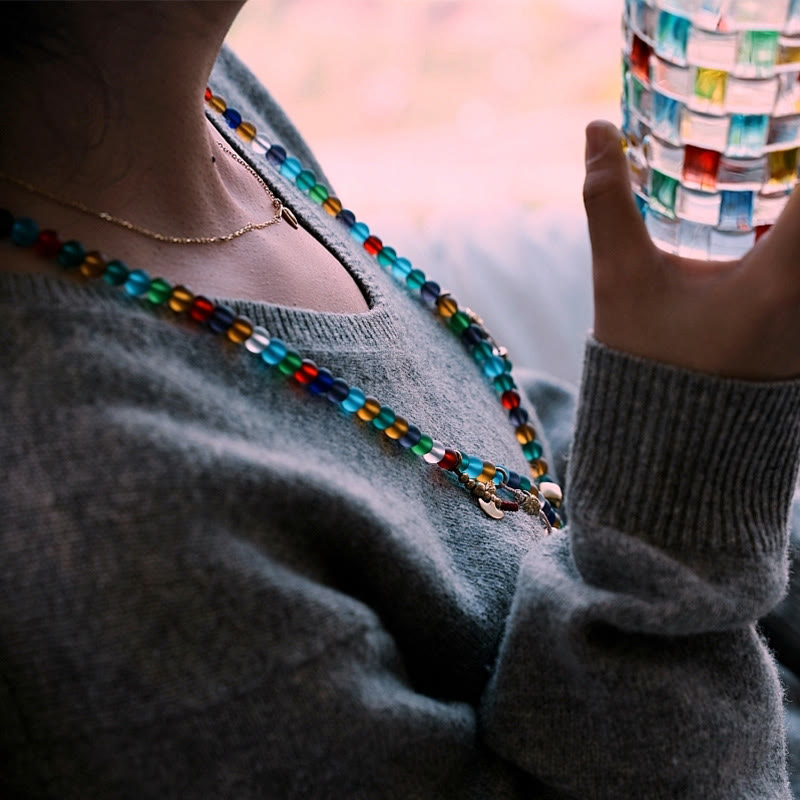 Wear FengShui Tibetan 108 Mala Beads Multicolored Liuli Glass Bead Chinese Zodiac Nine Palaces Eight Diagrams Charm Bracelet