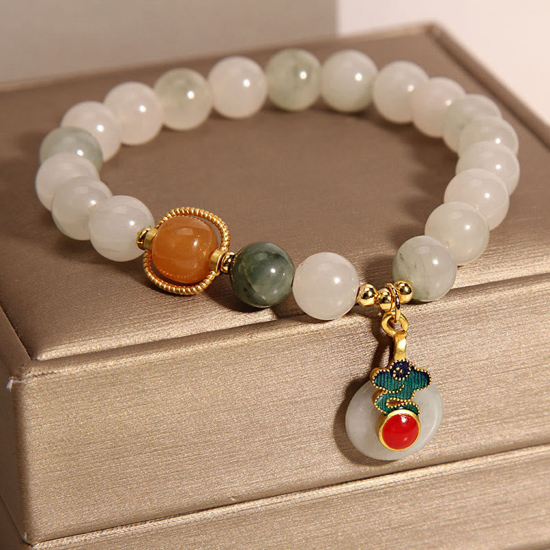 Wear FengShui Jade Auspicious Clouds Red Agate Citrine Prosperity Bracelet