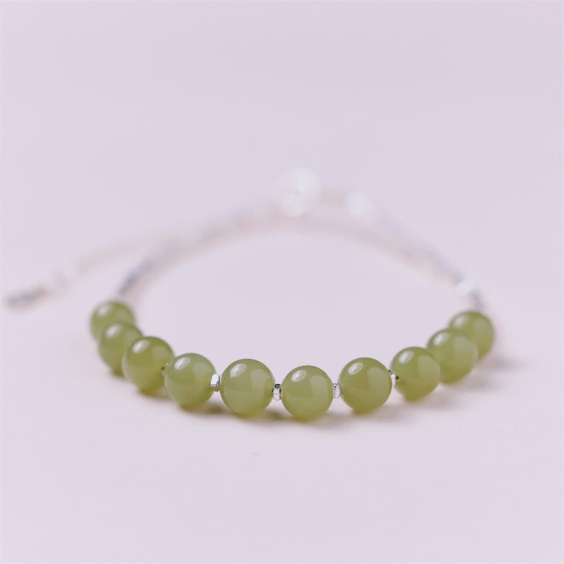 Wear FengShui 925 Sterling Silver Hetian Jade Bead Luck Chain Bracelet