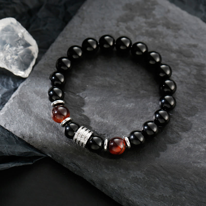 Wear FengShui Natural Black Obsidian Tiger Eye Strength Fulfillment Bracelet