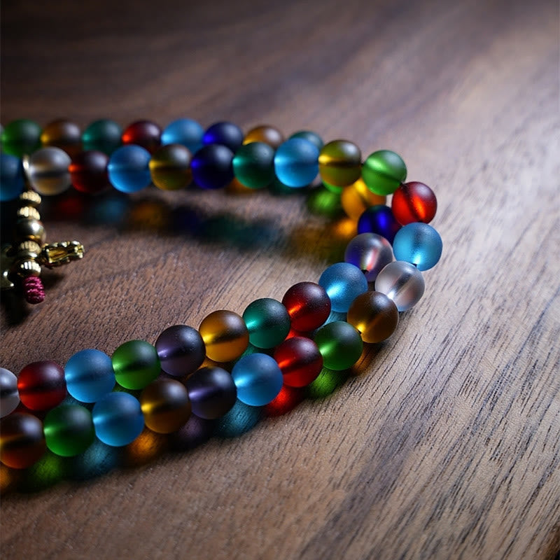 Wear FengShui Tibetan 108 Mala Beads Multicolored Liuli Glass Bead Chinese Zodiac Nine Palaces Eight Diagrams Charm Bracelet