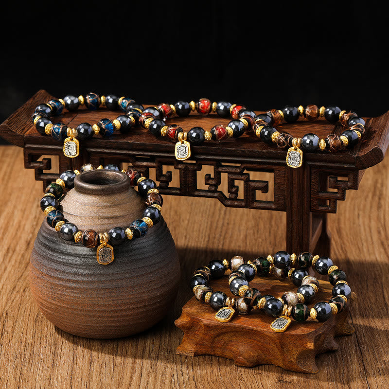 Wear FengShui Tibetan Zakiram Goddess of Wealth Liuli Glass Incense Ash Porcelain Bead Luck Bracelet
