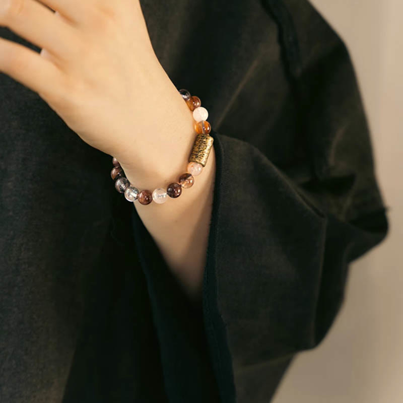 Wear FengShui White Crystal Red Hematoid Quartz Gold Rutilated Quartz Purple Phantom Protection Bracelet