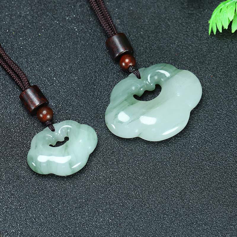 Wear FengShui Tianshan Jade Golden Silk Jade Chinese Lock Charm Abundance Necklace Pendant