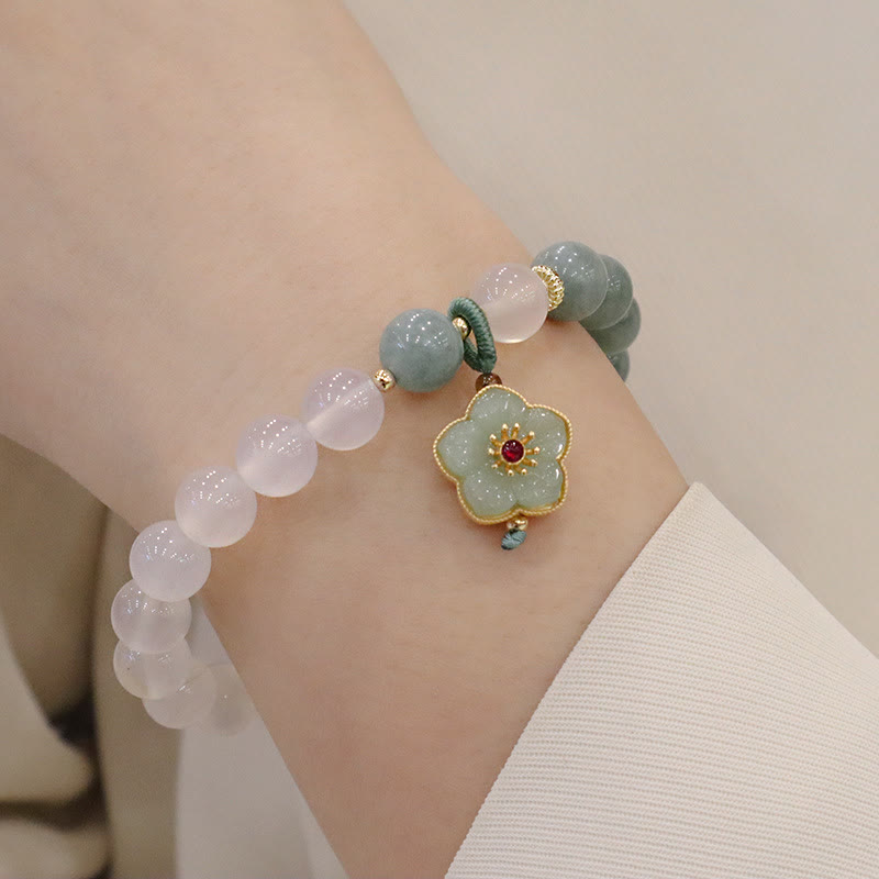 Wear FengShui White Agate Jade Lotus Flower Peace Buckle Protection Bracelet
