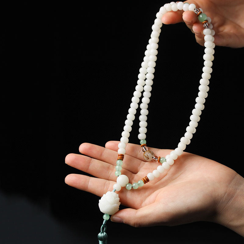 Wear FengShui White Bodhi Seed Mala 108 Beads Protection Bracelet