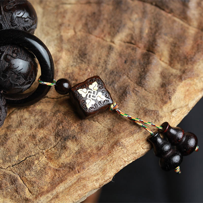 Wear FengShui Ebony Wood Chinese Character Yin Yang Engraved Gourd Balance Bracelet