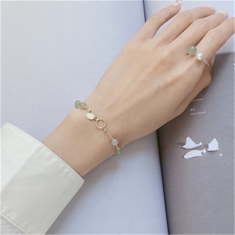 Wear FengShui 14k Gold Plated Hetian Jade Beaded Prosperity Chain Bracelet