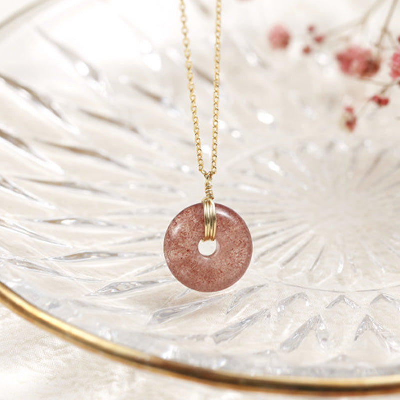 Wear FengShui 925 Sterling Silver Strawberry Quartz Healing Positive Necklace