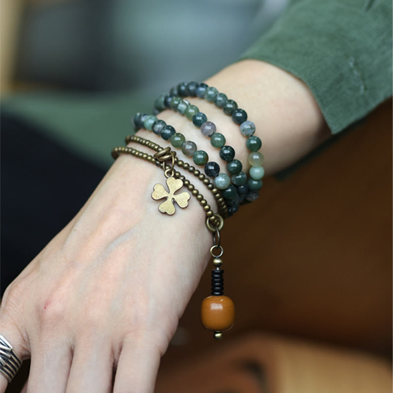 Wear FengShui Moss Agate Copper Lucky Multilayer Bracelet
