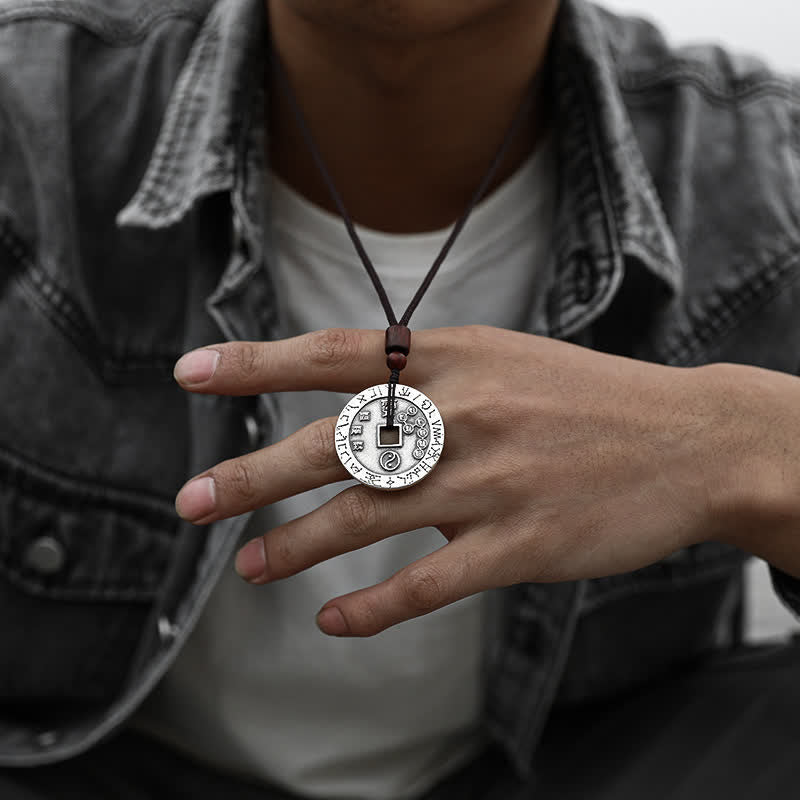 Wear FengShui Bagua Yin Yang Copper Coin Star Balance Energy Necklace Pendant