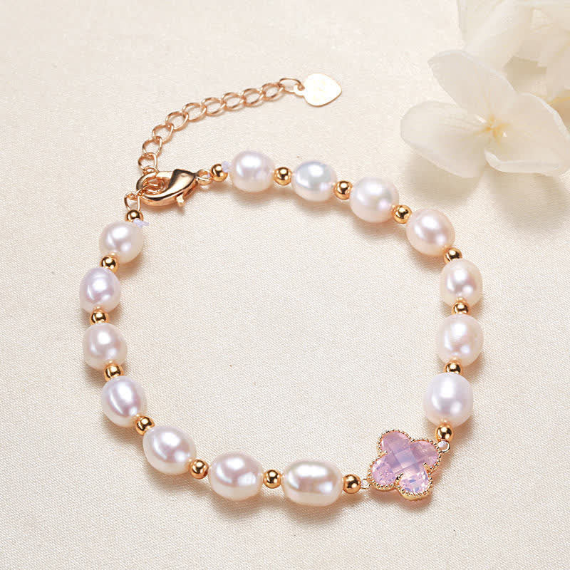 Wear FengShui Pearl Four Leaf Clover Wealth Chain Bracelet