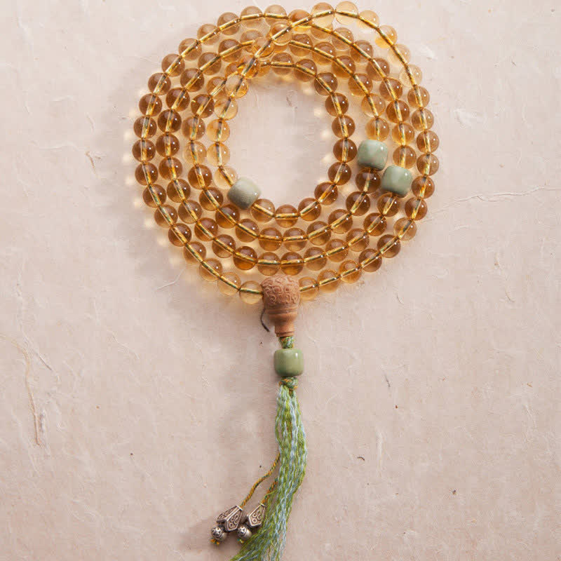 Wear FengShui 108 Mala Beads 925 Sterling Silver Citrine Sandalwood Turquoise Protection Prosperity Bracelet