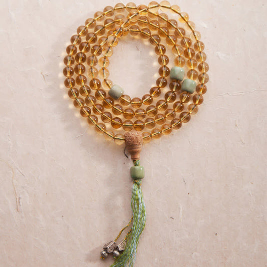 Wear FengShui 108 Mala Beads 925 Sterling Silver Citrine Sandalwood Turquoise Protection Prosperity Bracelet