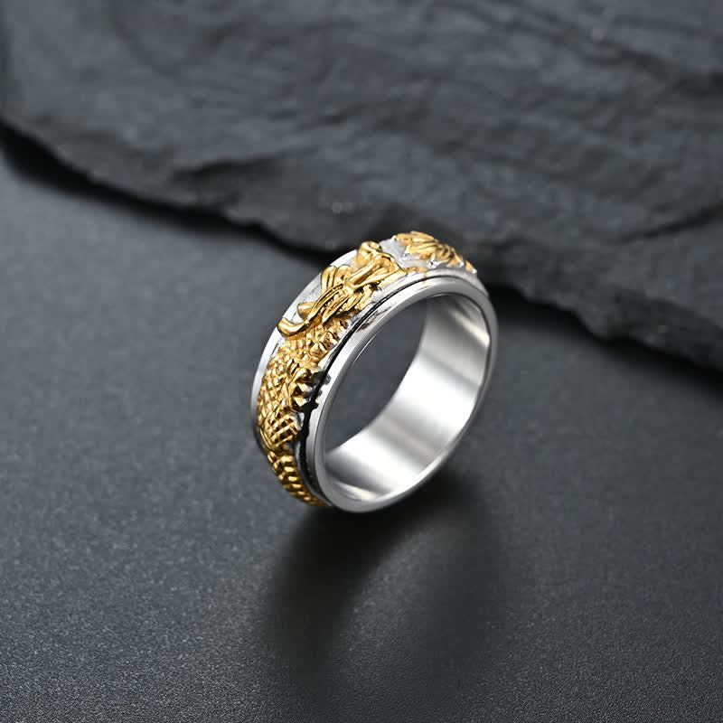 Wear FengShui Dragon Titanium Steel Stimulation Rotatable Ring