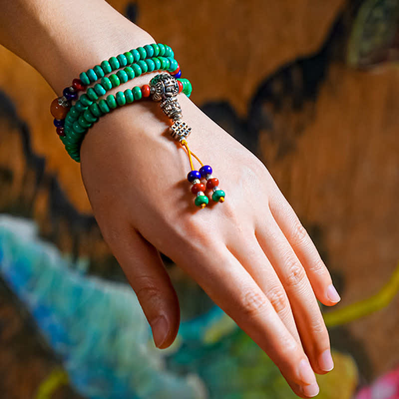 Wear FengShui 108 Mala Beads Tibetan Turquoise Dzi Bead Protection Bracelet