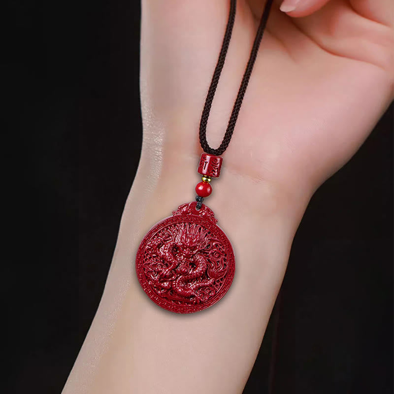 Wear FengShui Year of the Dragon Natural Cinnabar Dragon Protection Necklace Pendant