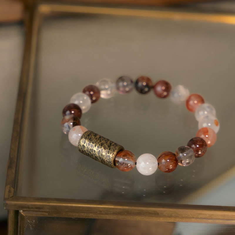 Wear FengShui White Crystal Red Hematoid Quartz Gold Rutilated Quartz Purple Phantom Protection Bracelet