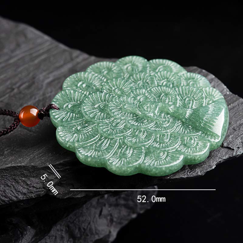 Wear FengShui Natural Jade Peacock Luck Prosperity Necklace Pendant