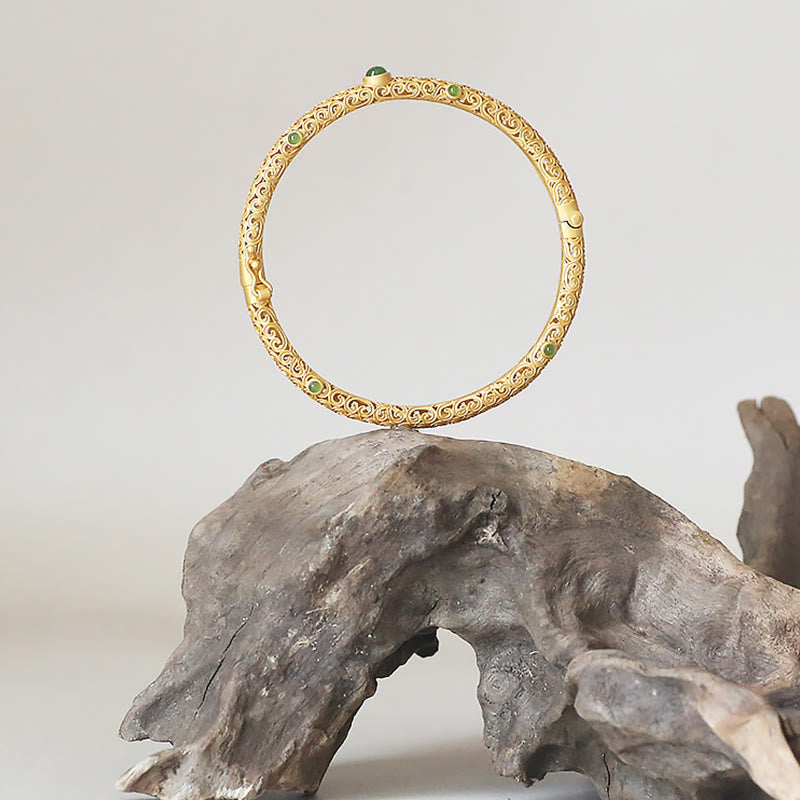 Wear FengShui Cyan Jade Copper Auspicious Clouds Calm Healing Bracelet Bangle