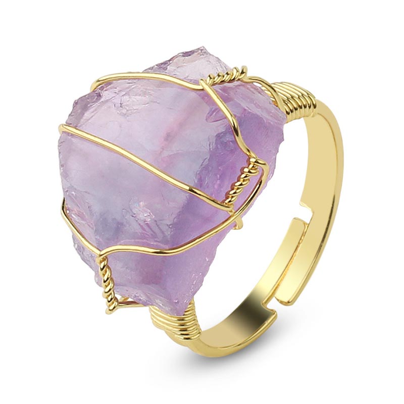 Wear FengShui Natural Crystal Gemstone Amethyst Adjustable Ring