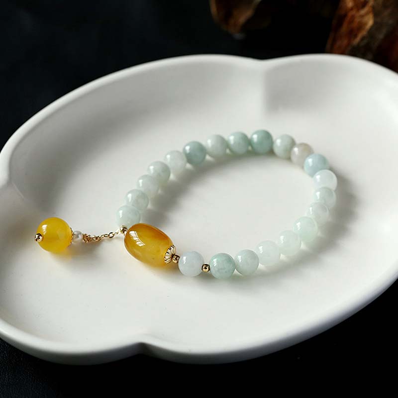 Wear FengShui Natural White Jade Agate Protection Bracelet