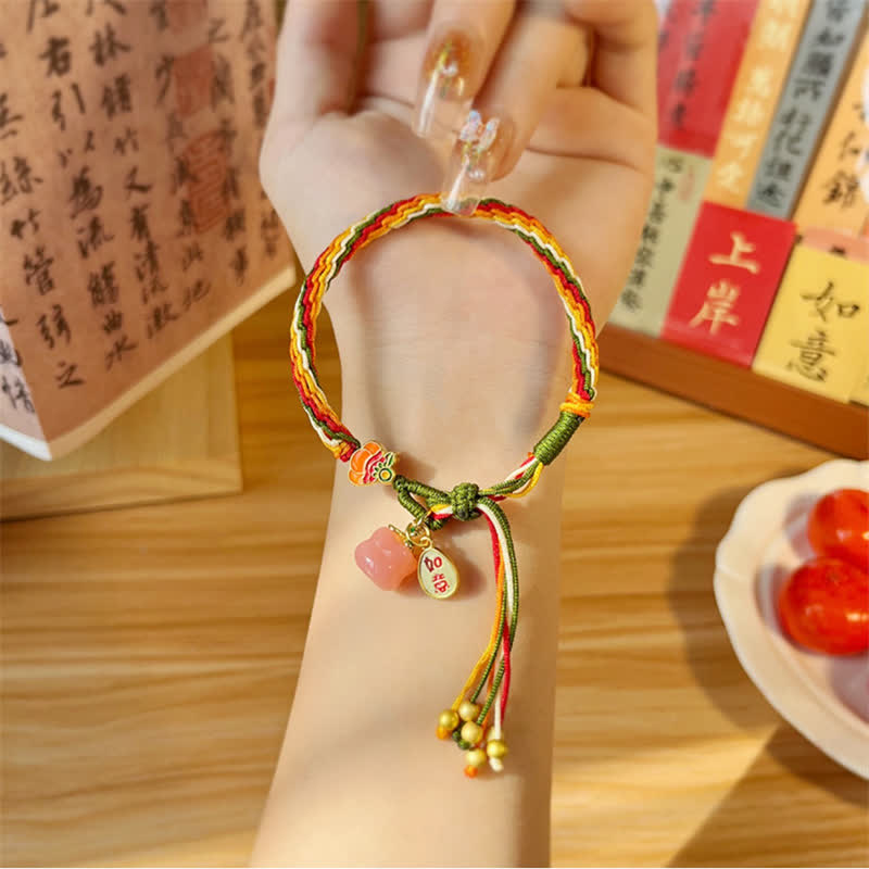 Wear FengShui Persimmon Red Agate Strength Reincarnation Knot Braid String Bracelet
