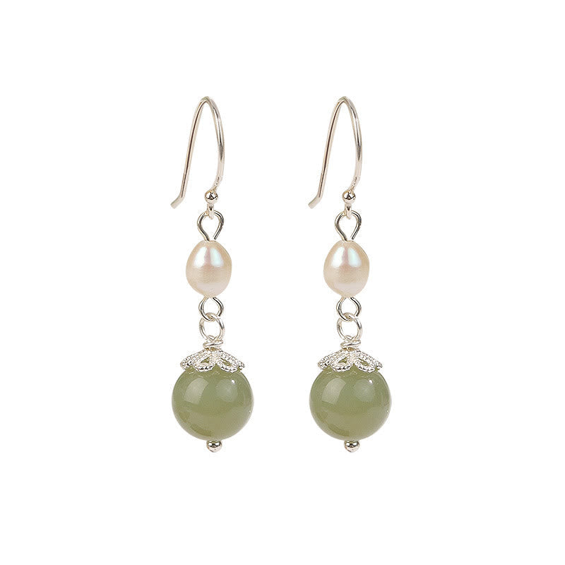 Wear FengShui 925 Sterling Silver Natural Pearl Jade Wisdom Earrings