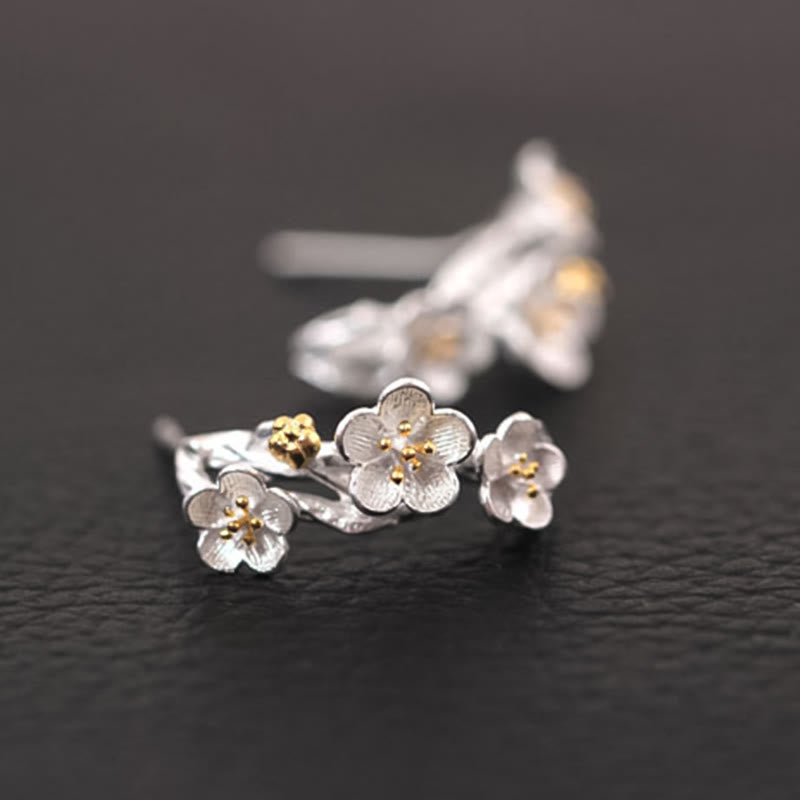 Wear FengShui 925 Sterling Silver Plum Blossom Floral Blessing Earrings