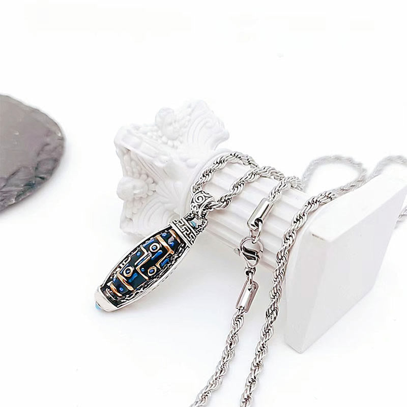 Wear FengShui Tibetan Om Mani Padme Hum Nine-Eye Dzi Bead Pattern Peace Purity Rotatable Necklace Pendant