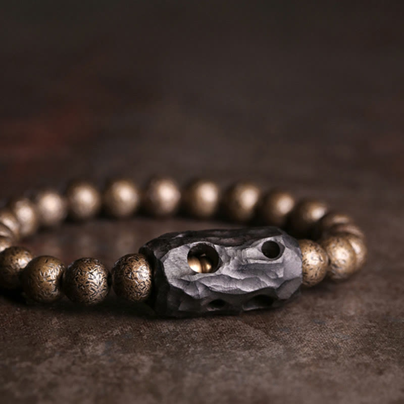 Wear FengShui Tibet Ebony Wood Copper Peace Balance Beaded Bracelet