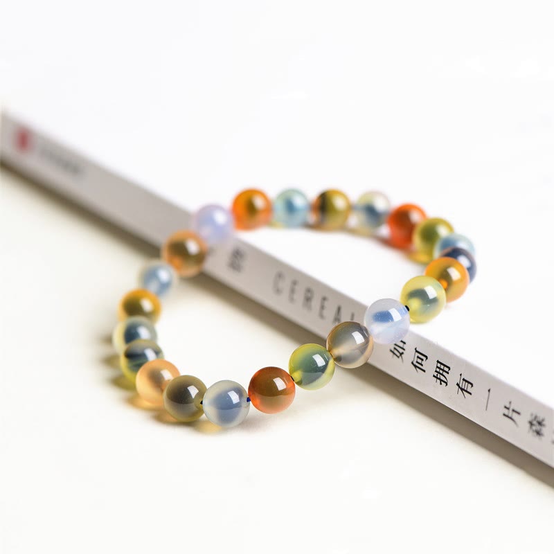 Wear FengShui Natural Colorful Candy Agate Harmony Strength Bead Bracelet