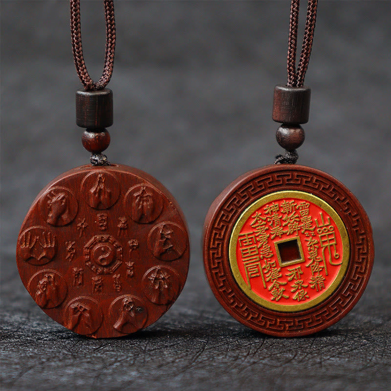 Wear FengShui Lightning Struck Jujube Wood Yin Yang Bagua Mountain Ghosts Spend Money Protection Necklace Pendant