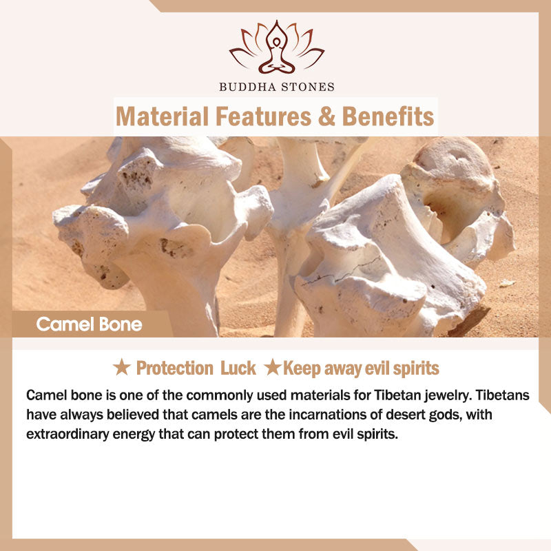 Wear FengShui Natural Tibetan Camel Bone Barrel Beads OM Sanskrit Luck Protection Bracelet