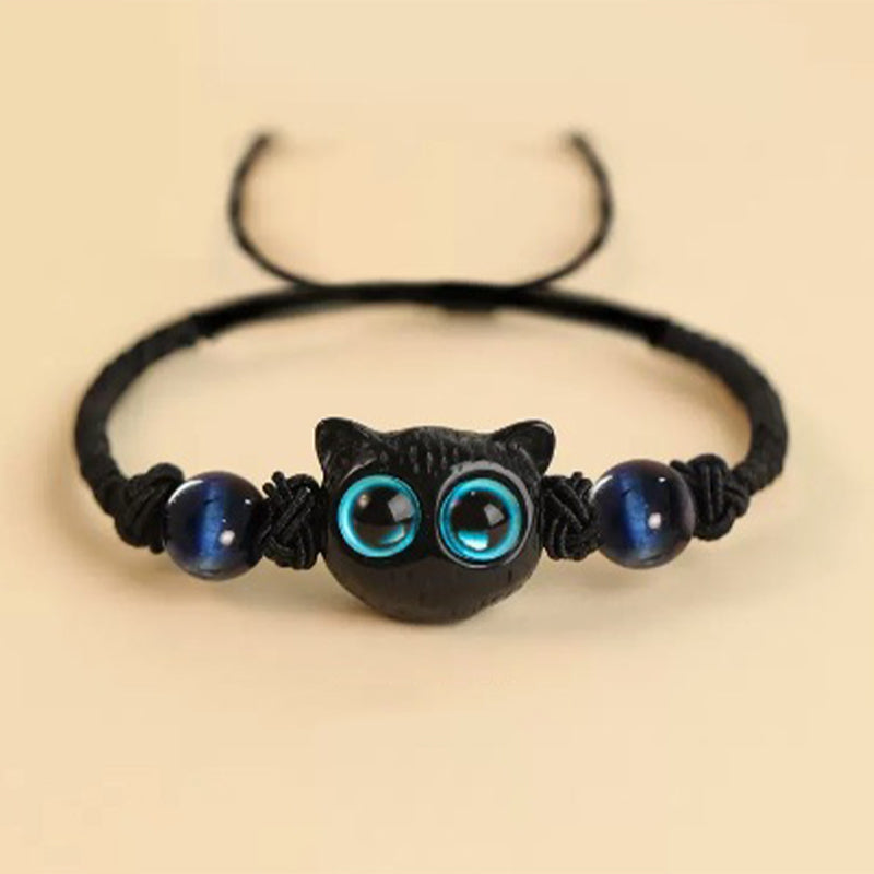 Wear FengShui Cute Ebony Wood Cat Head Pattern Peace Bracelet