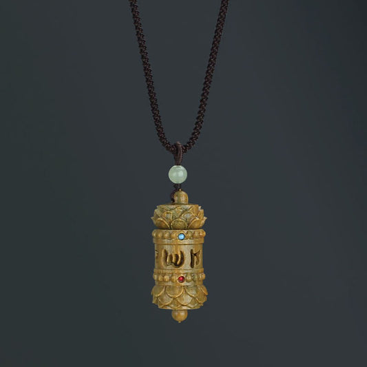 Wear FengShui Tibet Green Sandalwood Rosewood Om Mani Padme Hum Lotus Positive Soothing Necklace Pendant