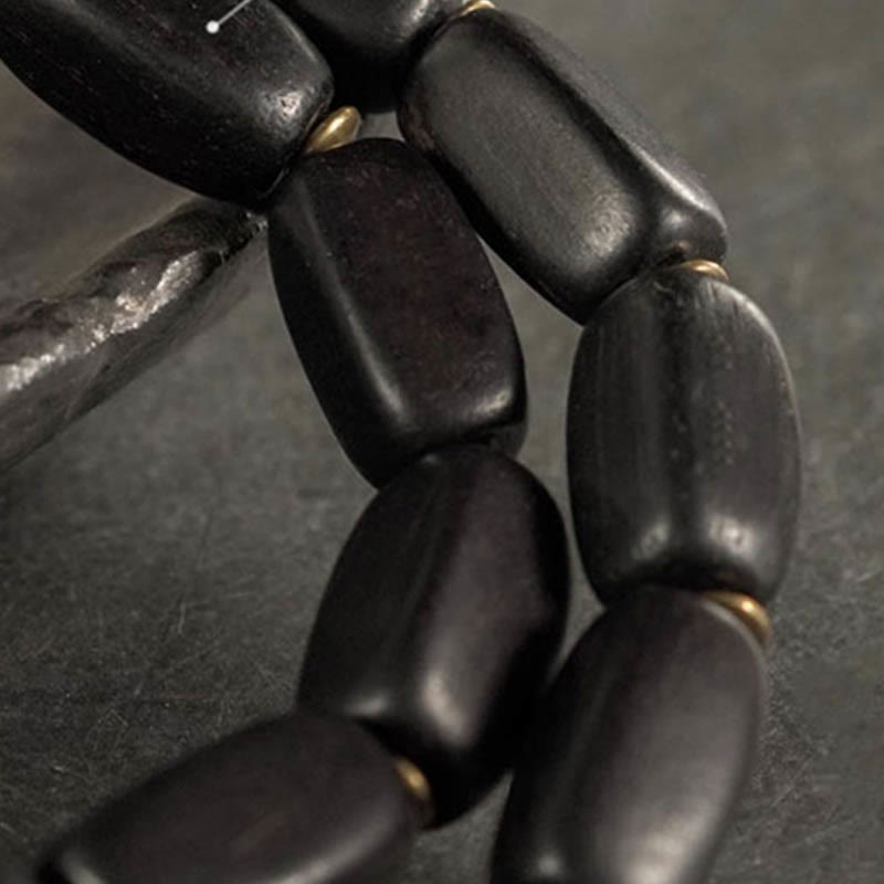 Wear FengShui Tibet Ebony Wood Dzi Bead Copper Balance Double Wrap Bracelet