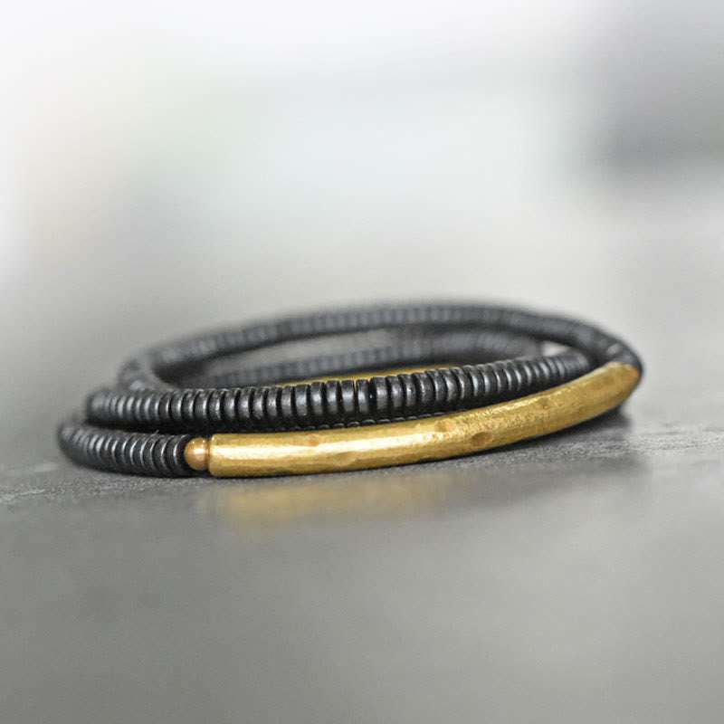 Wear FengShui Ebony Wood Brass Copper Balance Multilayered Bracelet
