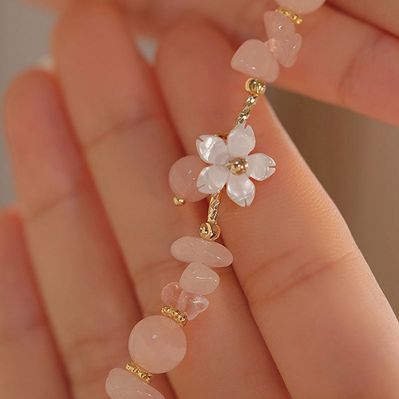 Wear FengShui 14k Gold Plated Natural Pink Crystal Flower Love Bracelet
