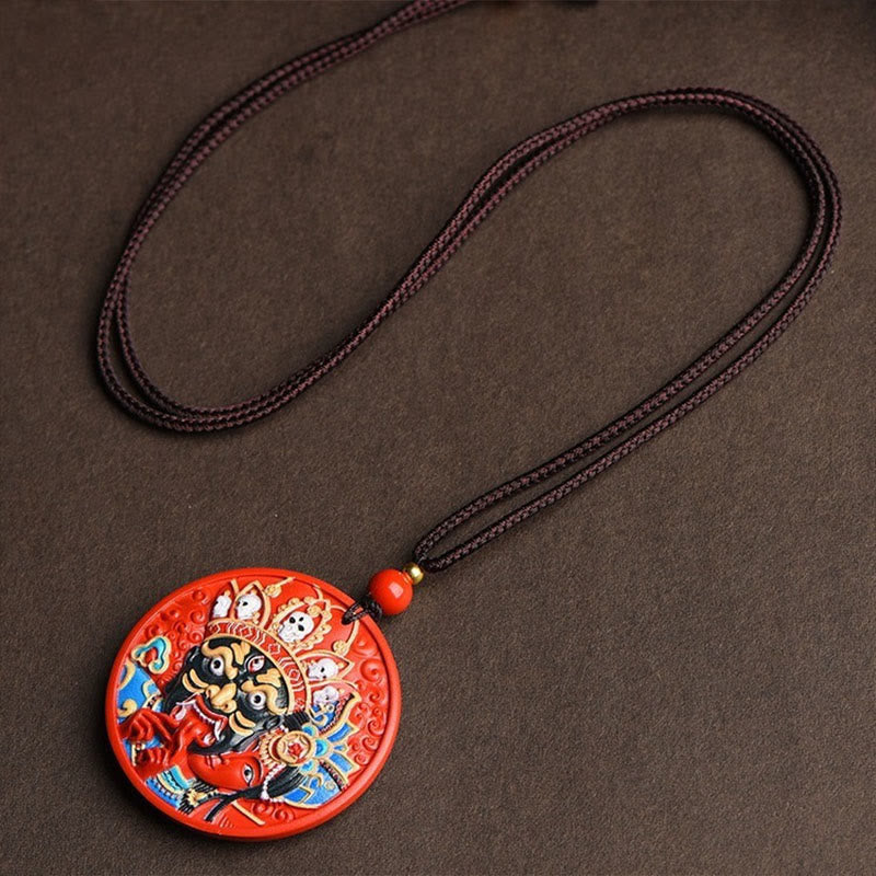 Wear FengShui Zakiram Goddess of Wealth Painted Cinnabar Blessing Necklace Pendant