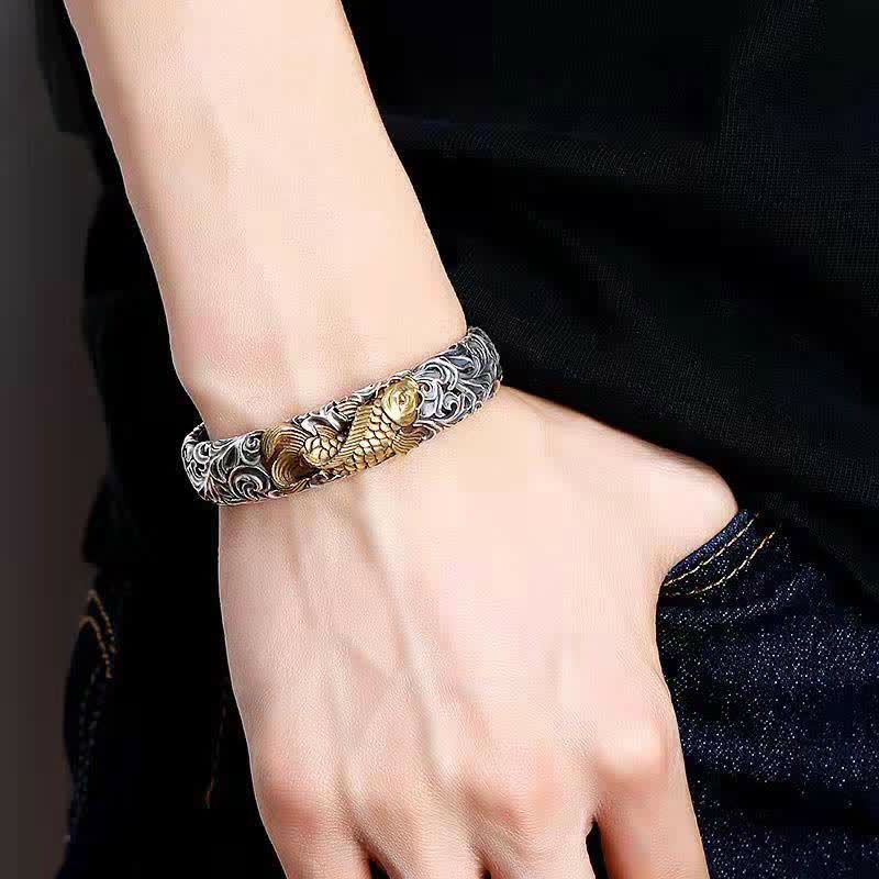 Wear FengShui Koi Fish Grass Pattern Prosperity Wealth Bracelet Bangle