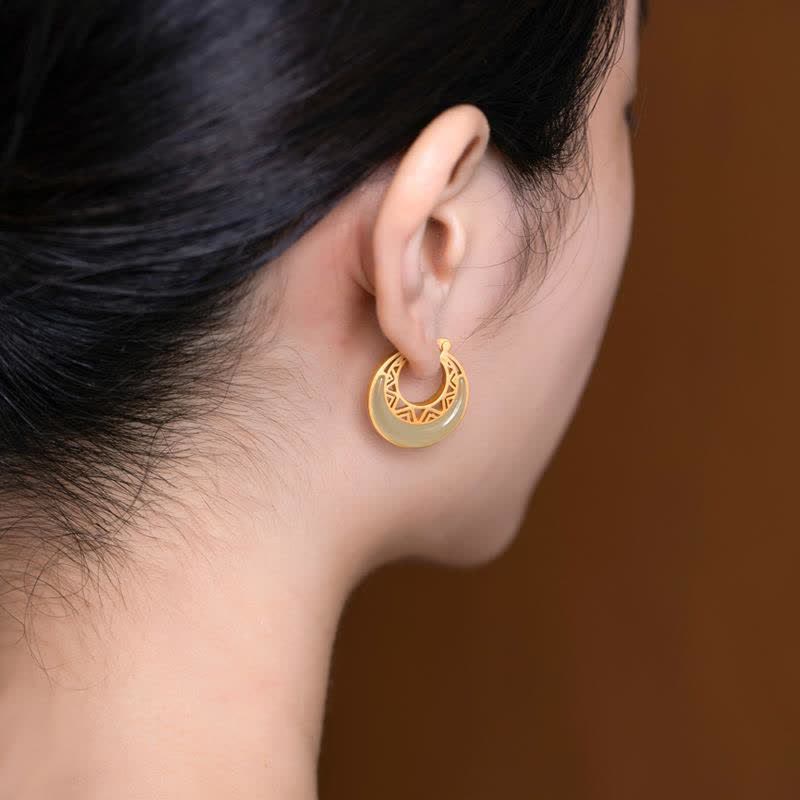 Wear FengShui Crescent Moon Jade Prosperity Drop Earrings