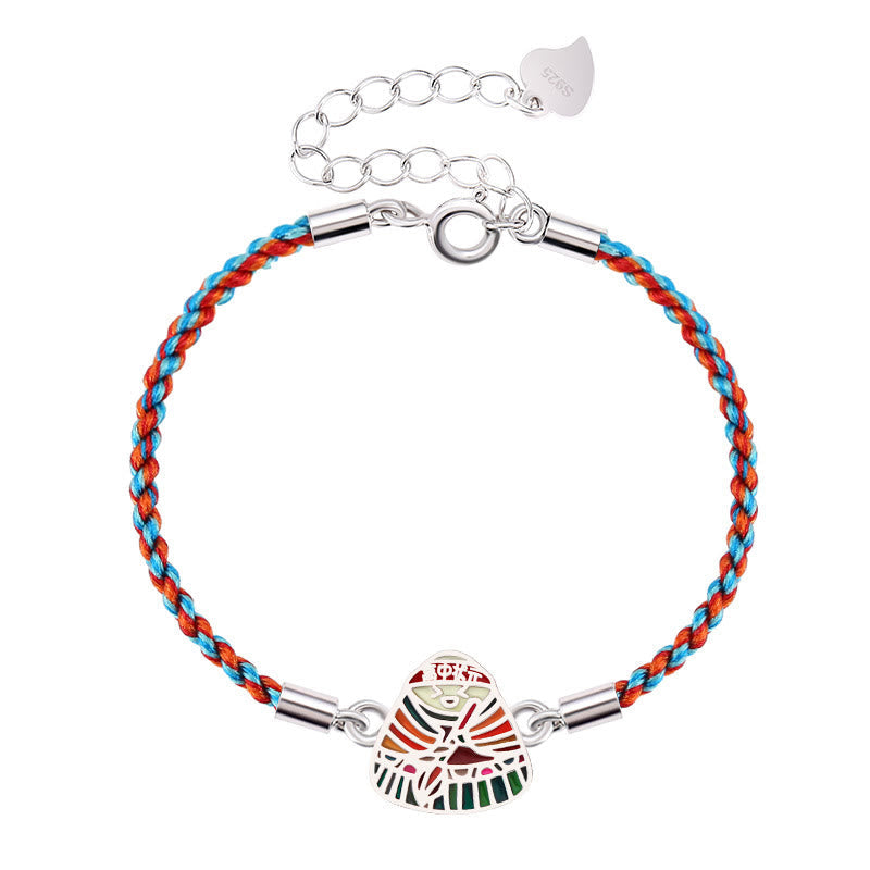 Wear FengShui 925 Sterling Silver Zongzi Pattern Luck Multicolored Handcrafted Bracelet