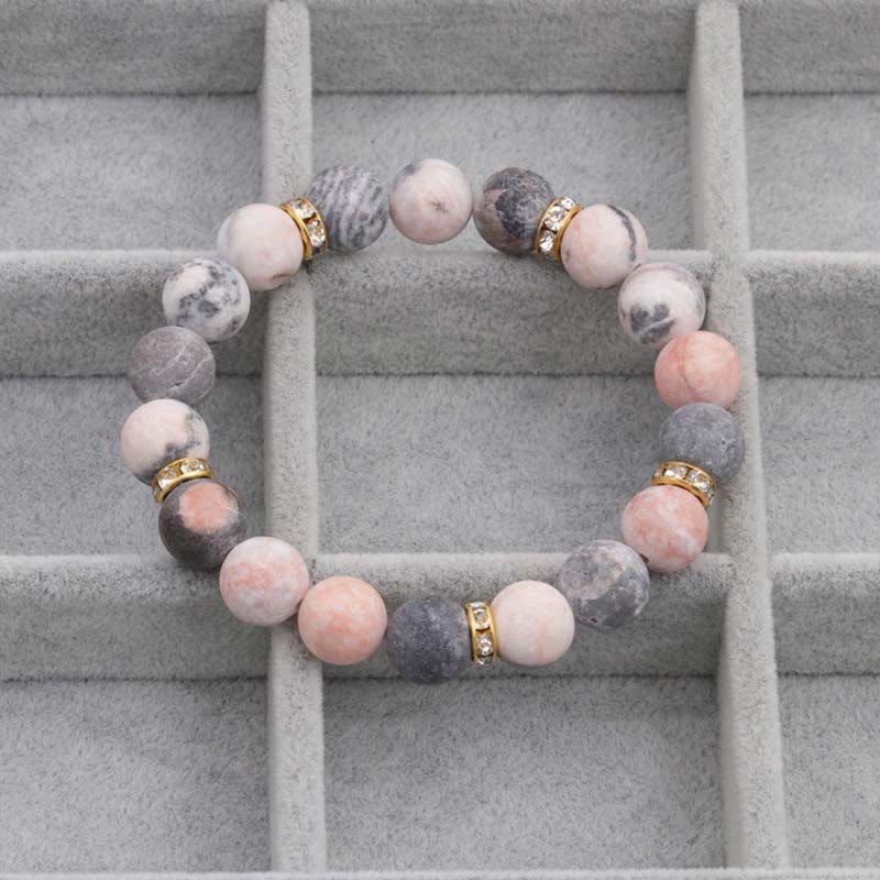 Wear FengShui Anxiety Stress Healing Crystal Zebra Jasper Bead Bracelet
