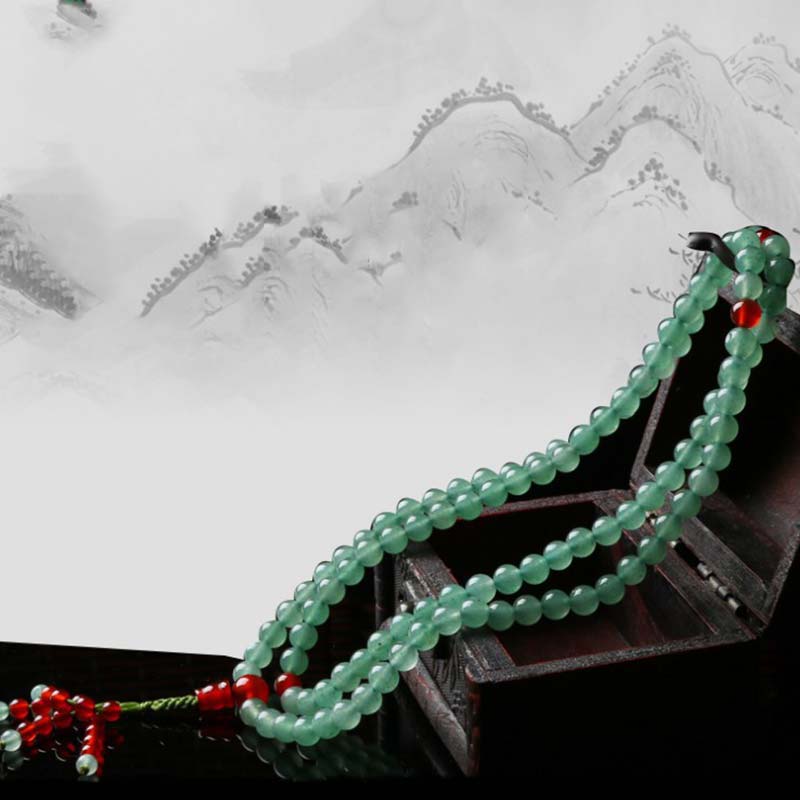 Wear FengShui 108 Beads Green Aventurine Red Agate Luck Mala Bracelet