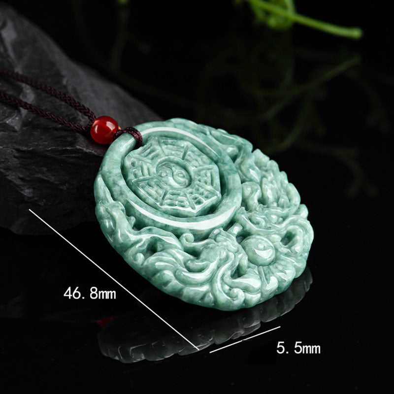 Wear FengShui Dragon Jade Yin Yang Balance Necklace String Pendant