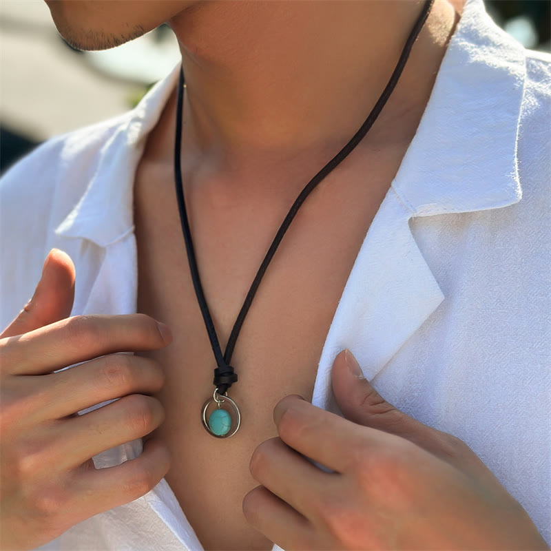 Wear FengShui Round Turquoise Stone Protection Strength Necklace Pendant