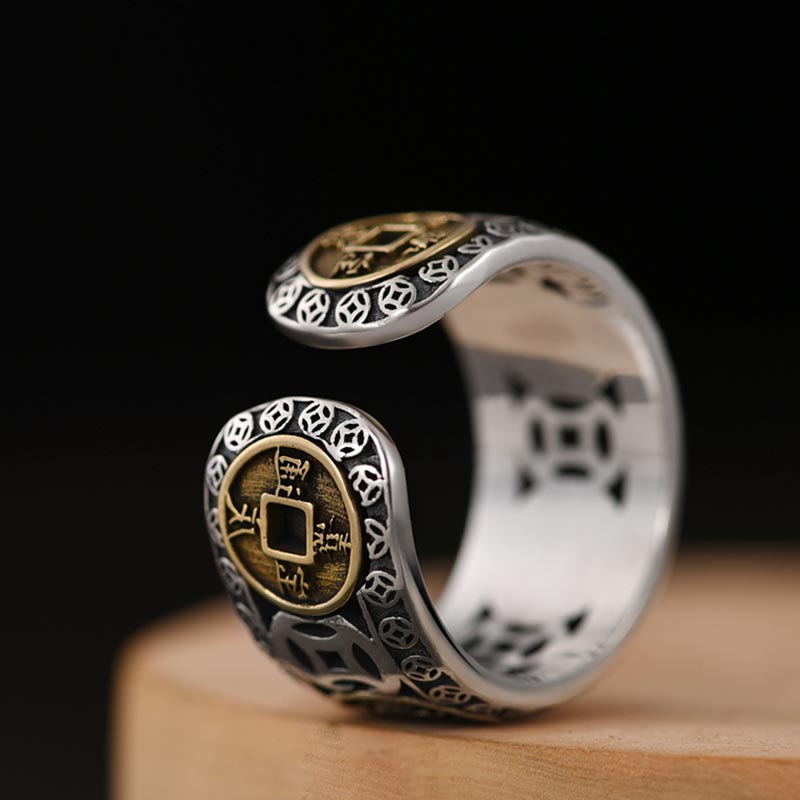 Wear FengShui Five-Emperor Coins Balance Adjustable Ring