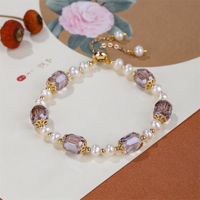 Wear FengShui Natural Amethyst Pearl Peace Healing Chain Bracelet