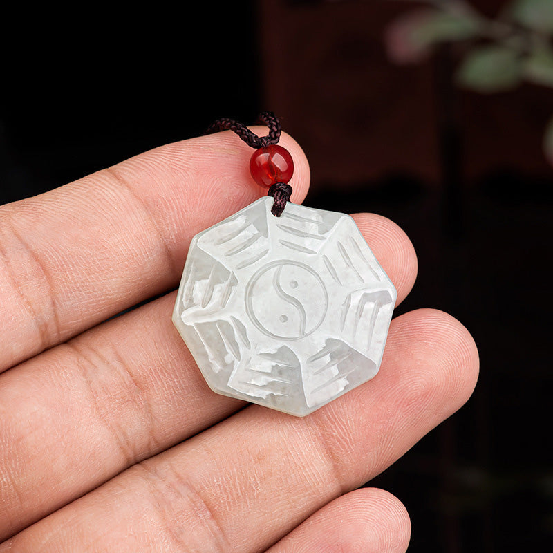 Wear FengShui Natural Jade Bagua Yin Yang Luck Necklace Pendant
